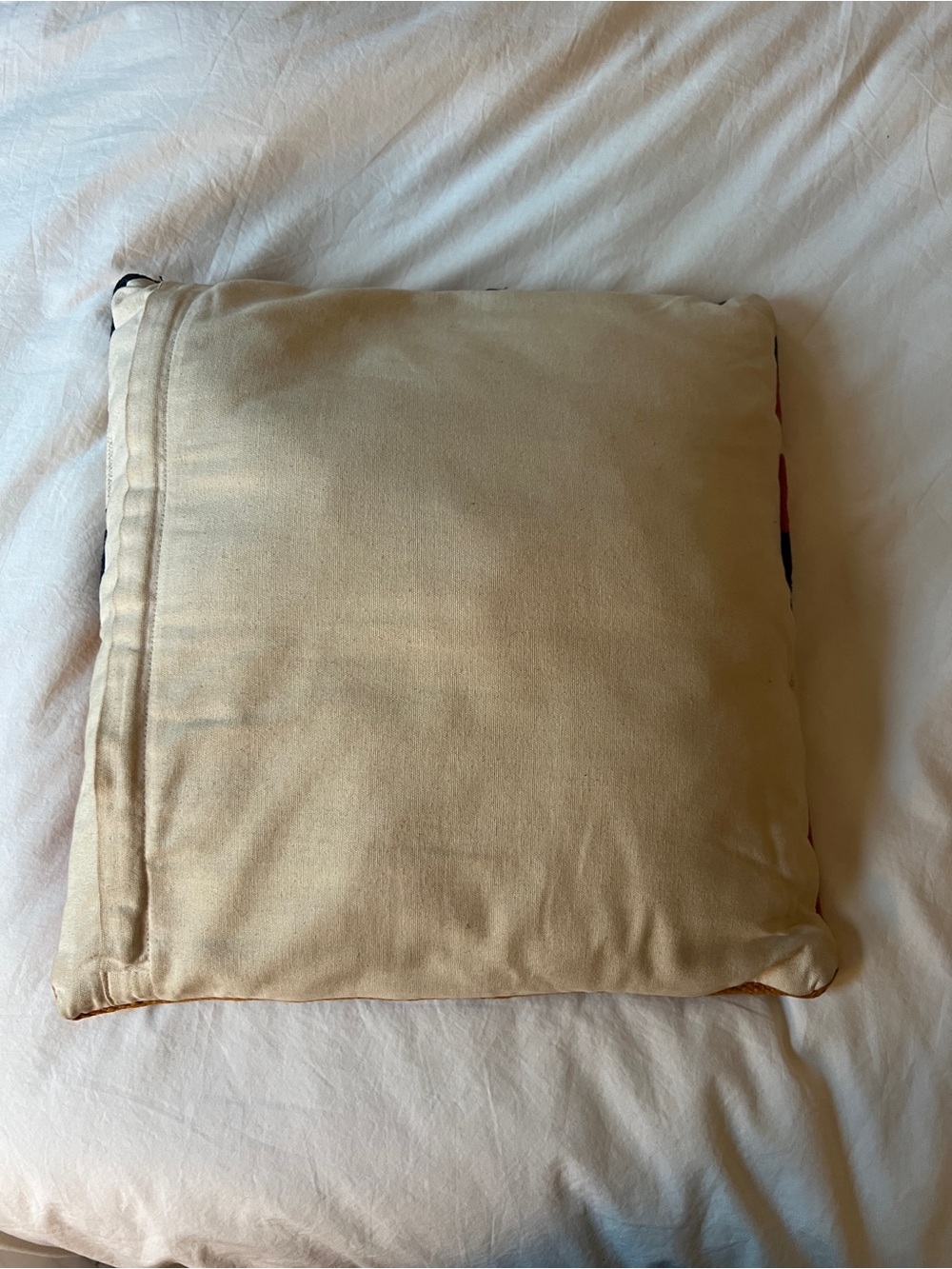West Elm - Handwoven Geometric Throw Pillow in Rust, Navy, Dark Coral & Cream - Picture 3 of 4
